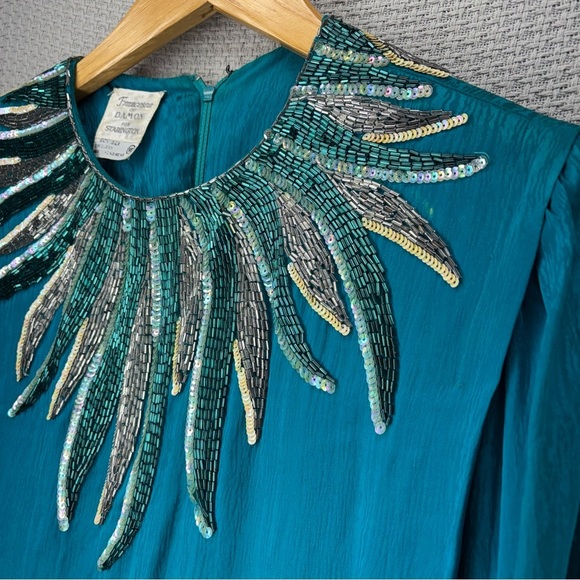 Vtg Francesca Of Damon 100% Silk Blue Intricate Beaded Long Dress Sz 10 Elegant - Picture 3 of 13